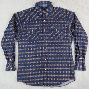 Mens Ariat Long Sleeve Button Front Shirt Sz M Blue Pearl Snap Relentless Rodeo